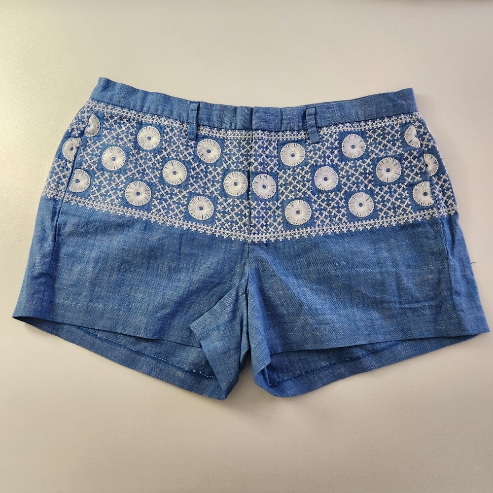 Madewell Chambray Sunstitch Woven Embroidered Shorts  Blue/White Size 2